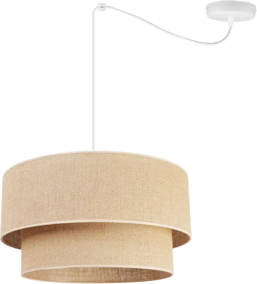 Light-Home Juta Hängelampe - Boho Deckenlampe Esszimmer und Küche - Pendelleuchte aus Metall mit Soff Lampenschirm (E27) - ⌀ 45 cm - Weiß Untersatz - Jute
