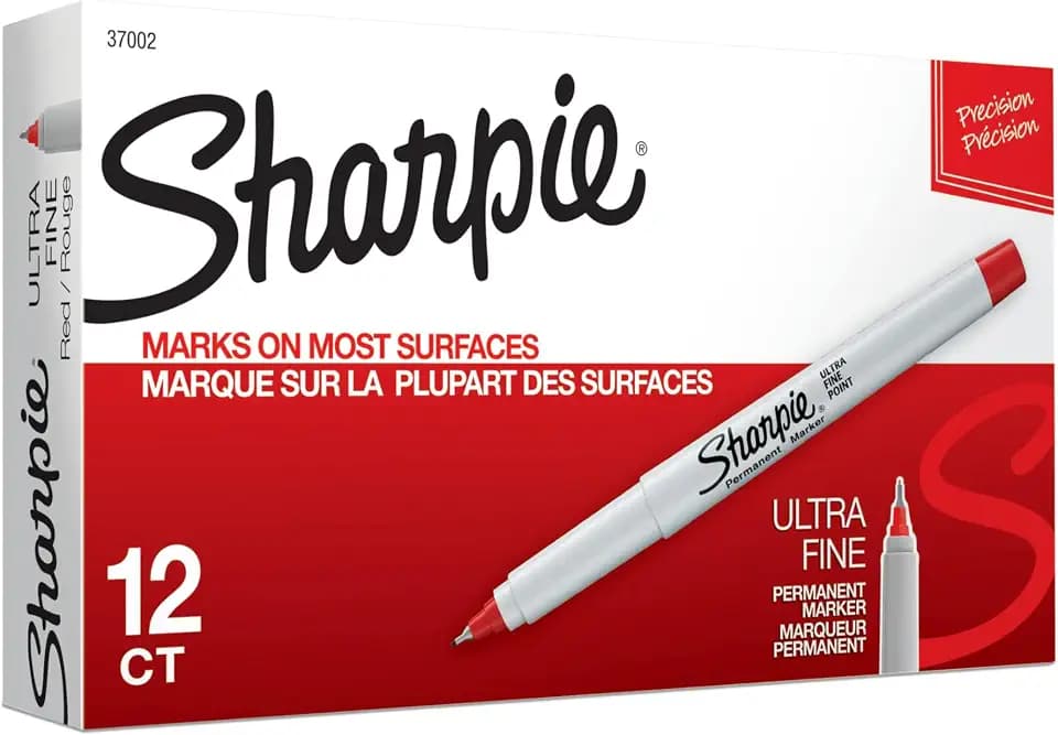 Sharpie Permanent Markers, Ultra Fine Point, Red, 12 Count - Home, Office, School, Classroom, Teacher Supplies