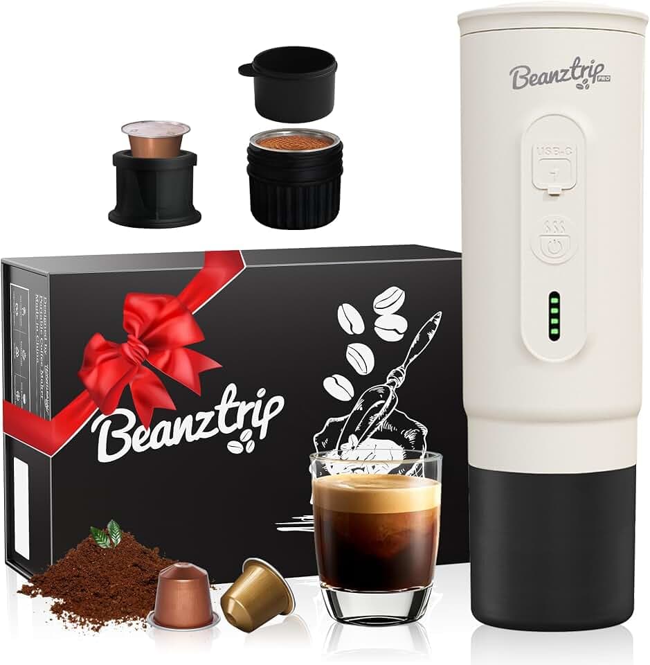 H02 PRO Tragbarer Espressomacher für unterwegs elektrische Kaffeemaschine kompatibel mit NS Kapseln und gemahlenem Kaffee Camping Mini Kaffeemaschine mit Selbstaufheizung in Geschenkbox (Weiß)