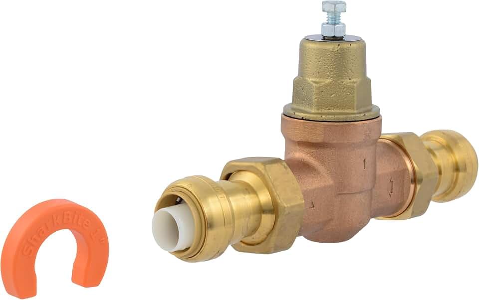 Cash Acme EB45 Pressure Regulating Valve with Disconnect Clip, Double Union, 1 Inch Push to Connect, Metal Top, 60 PSI, Compatible with SharkBite, PVA20M-DUSB-60