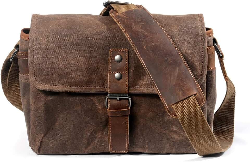 Kameratasche aus gewachstem Segeltuch für Damen und Herren, mit wasserdichtem Design, kompakte Crossbody-Tasche für DSLR/SLR/spiegellose Kameras (Braun)