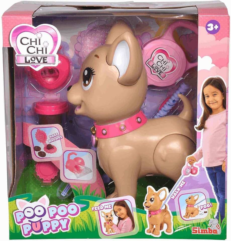 Simba 105893264 - Chichi Love PooPoo Puppy Chihuahua Spielzeug Hündchen aus Kunststoff, zum Gassi gehen, inklusive Leine, Leckerlis und Zubehör, für Kinder ab 3 Jahren