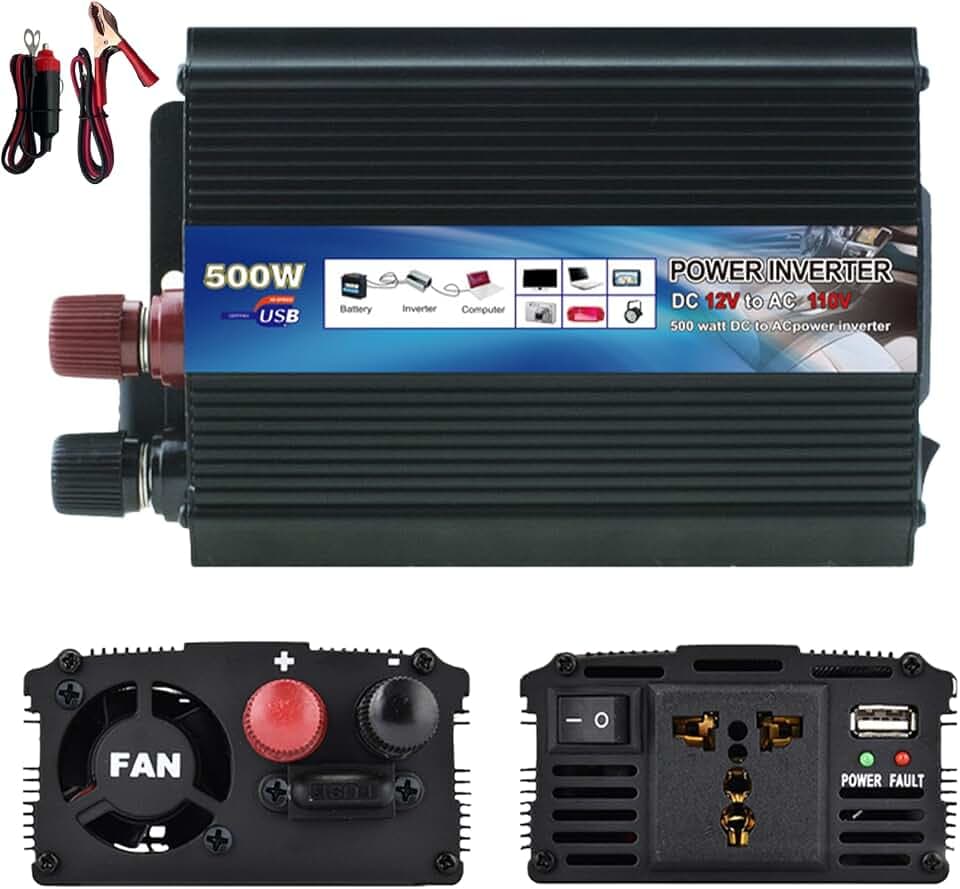 500w Wechselrichter, Dc 12v Auf 220v Spannungswandler, Auto Steckdose Stromwandler Mit Zigarettenanzünderstecker Für Auto, Laden Von Laptops, Handys Und Anderen Geräten (Schwarz)