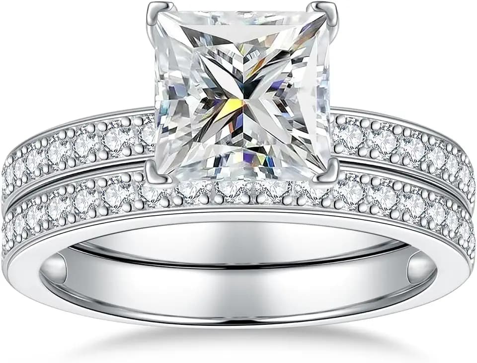 2.5CT Princess Cut Moissanite Bridal Ring Sets for Women