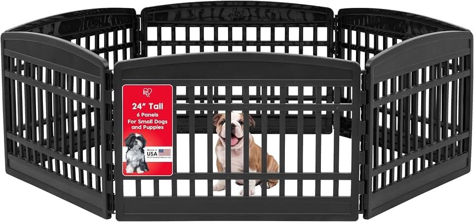 IRIS USA 6-Panel Dog Playpen, Pet Enclosure, Black