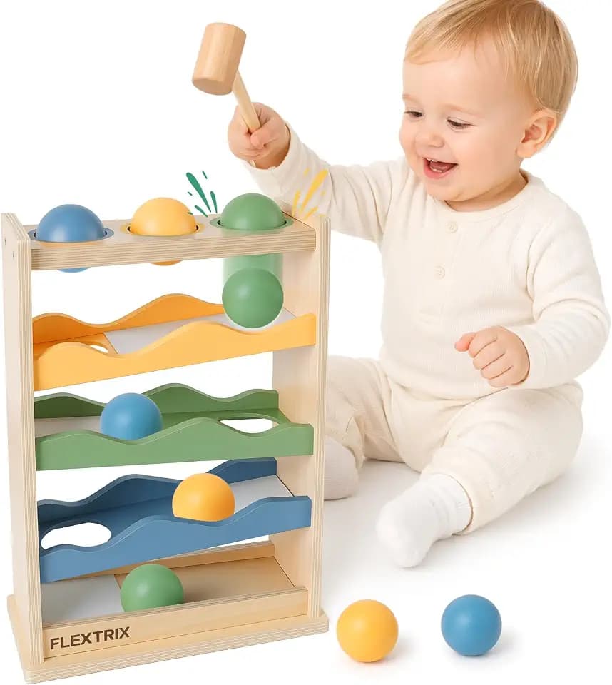 Kugelbahn Holz Montessori Spielzeug ab 1 Jahr Hammerspiel für Kinder