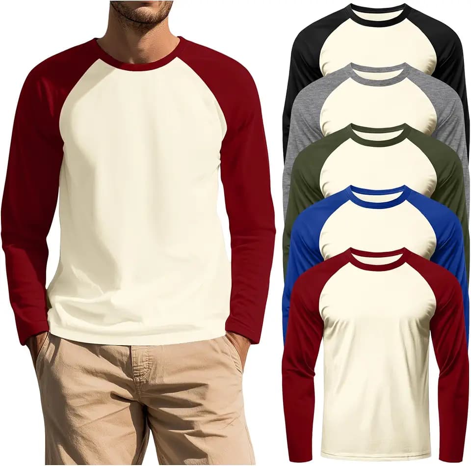 August Alley 5 Pack Mens Long Sleeve Baseball Shirts Raglan Tops