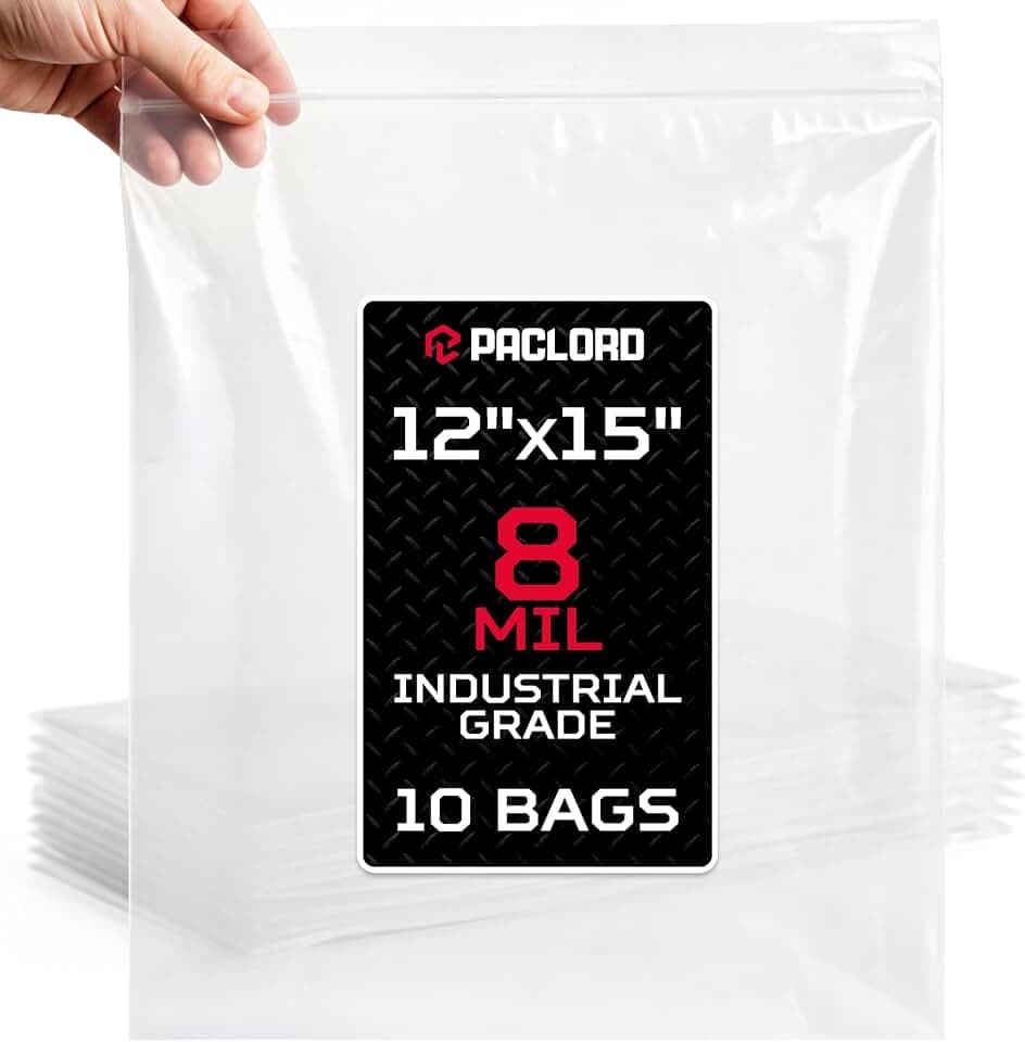 12" x 15" Heavy-Duty Zip Medium Plastic Bags, 10 Count