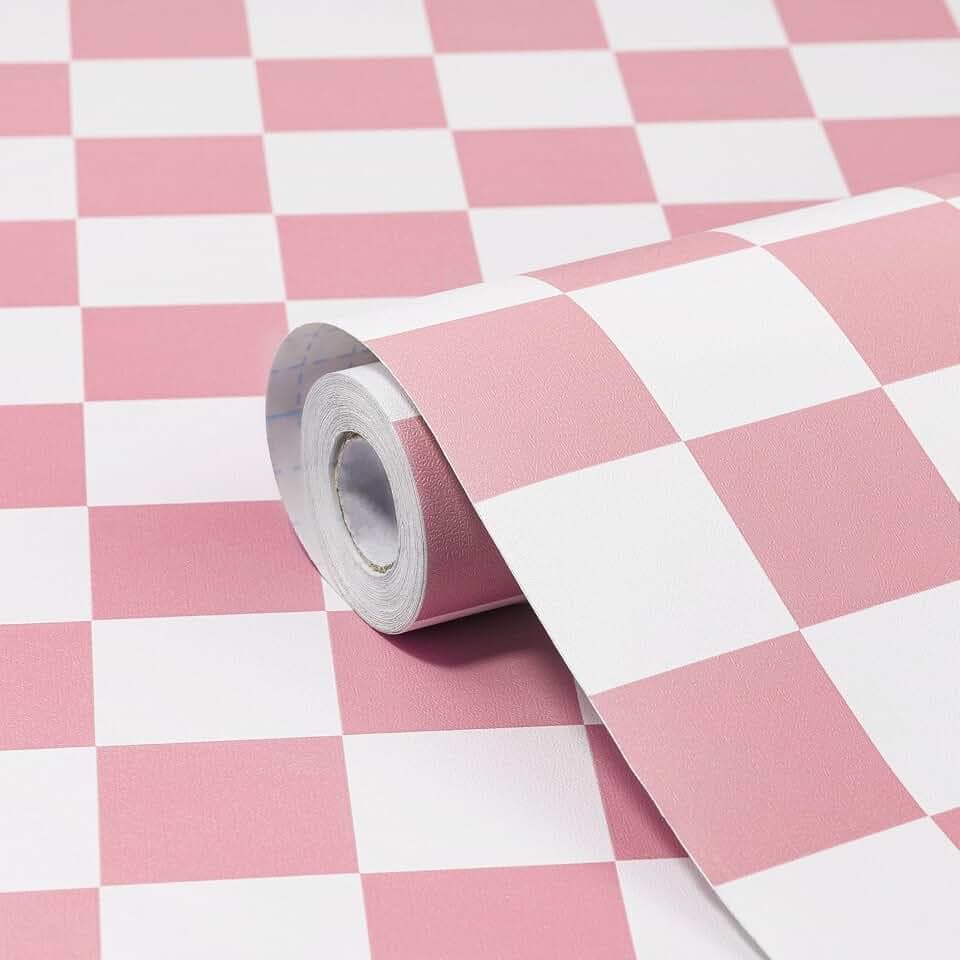 Checkered Wallpaper Peel and Stick Pink Mosaic Contact Paper 17.3”X480”
