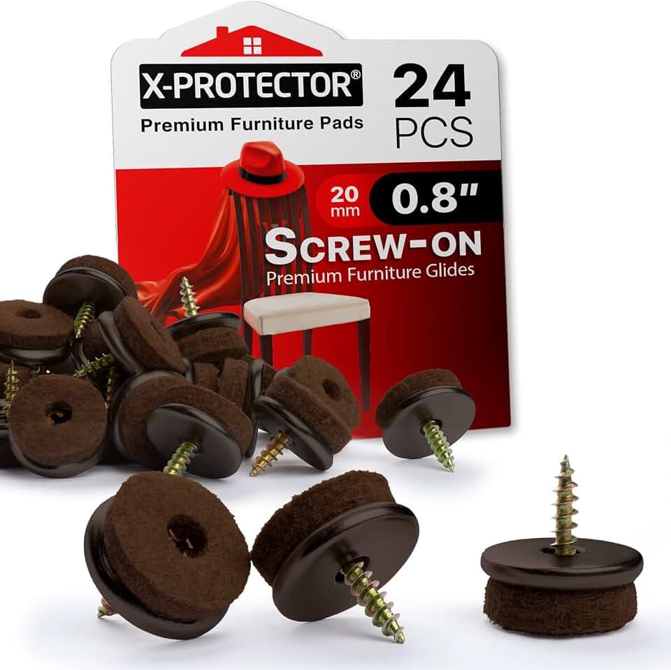 Screw-On Felt Furniture Pads X-Protector 24 PCS - 0.8” Premium Chair Glides