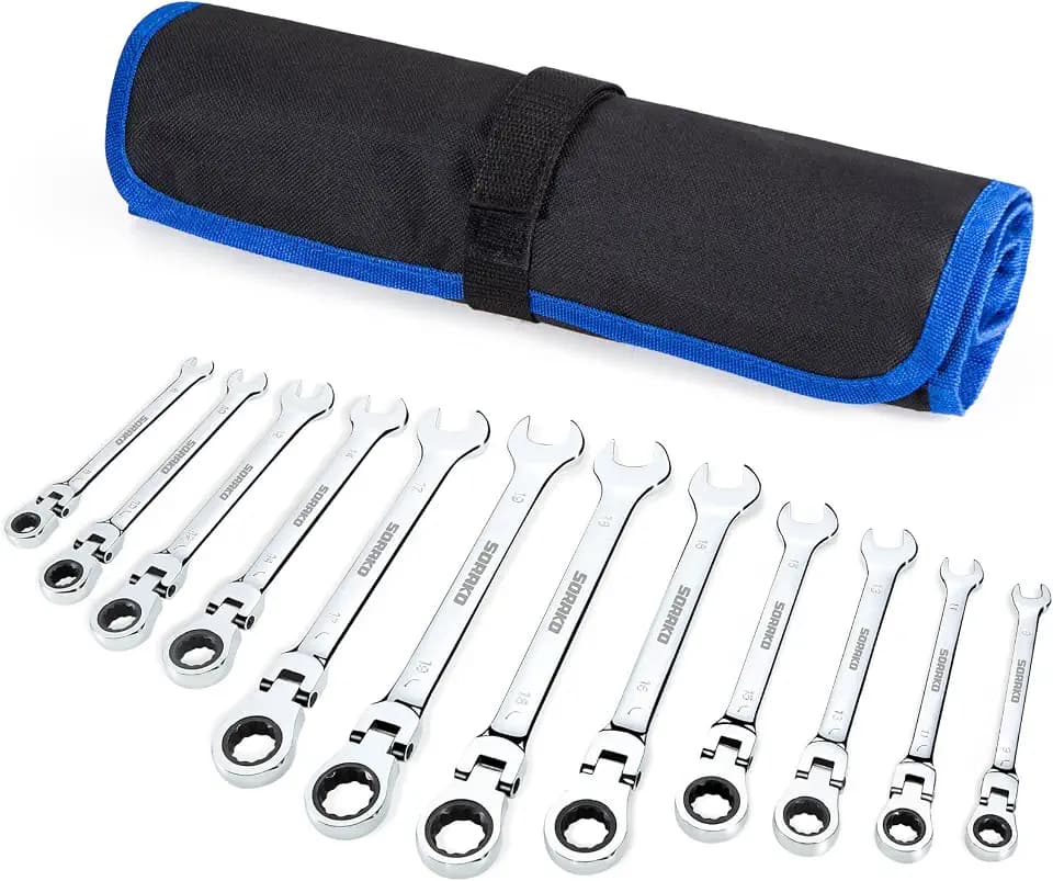 SORAKO Ringschlüssel Set 12Pcs, Ratschenschlüssel Set 8-19mm Maul-Ringschlüssel-Satz, Dual-Use Design Maulschlüssel, Rutschfest Schraubenschlüssel Set Maulschlüssel