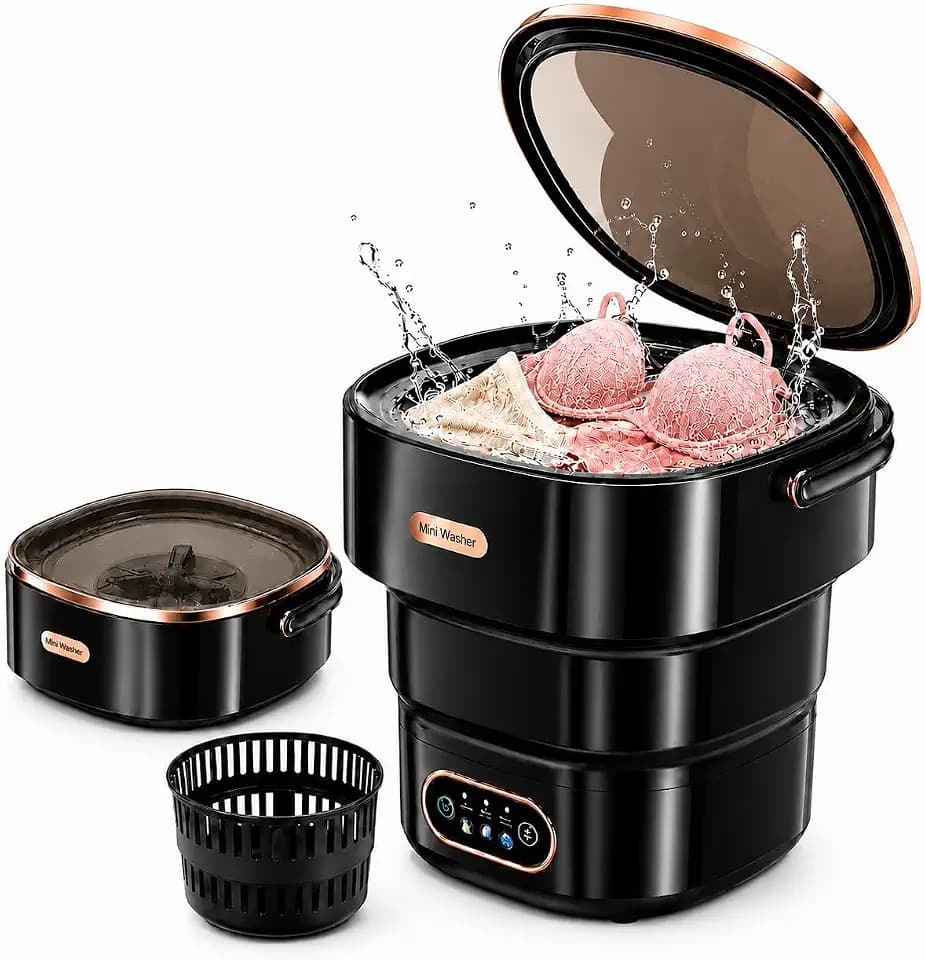 Portable Washing Machine 16L Foldable Mini Washer for Underwear Socks Baby Clothes Small Loads Compact Washer for Apartment Dorm RV Travel (Black)