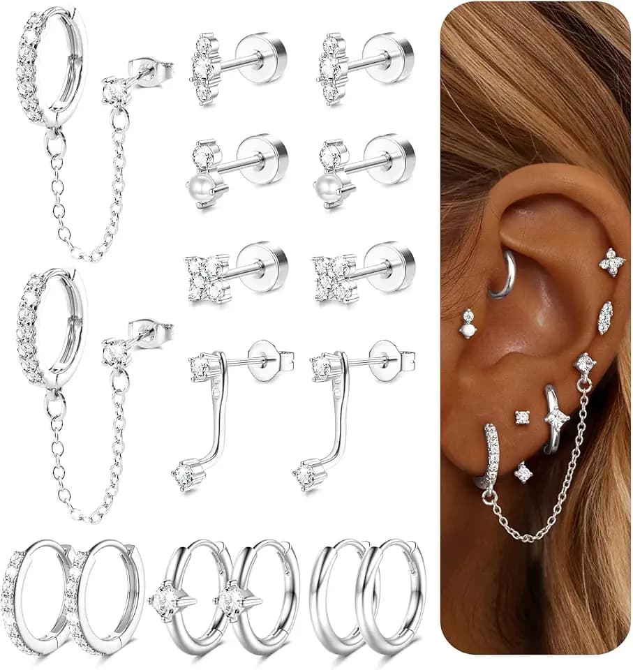 Gold Earrings for Women Flat Back Earrings Hypoallergenic Earring Stacks