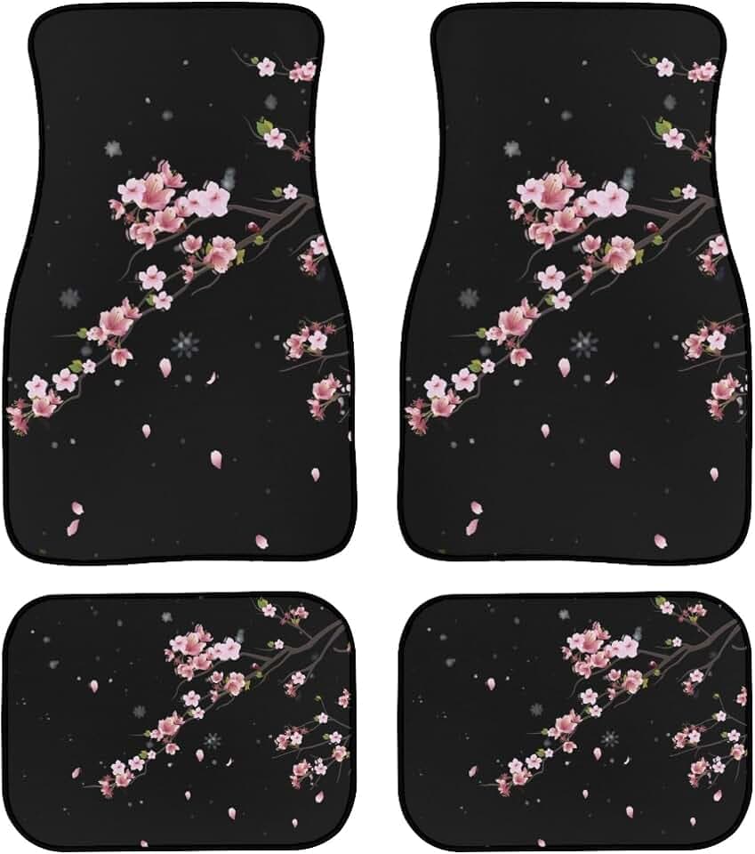 Cherry Blossom Car Floor Mats Universal Abstract Japanese Pink Flowers with Falling Petals Floor Mats for Cars Front Rear Car Foot Mats Rugs Floral Print Car Accessories for Trucks Sedans