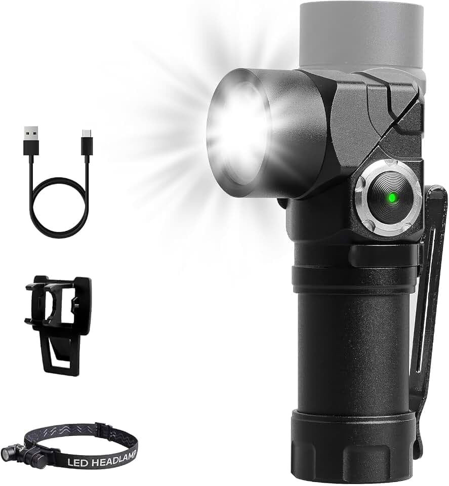 2-in-1 Stirnlampe und Taschenlampe LED Aufladbar, Mini Taschenlampe 500 Lumen mit 6 Lichtmodi, 90-180° Drehbar, Kompakt und Leicht, Lange Betriebsdauer, IPX6 Wasserdicht für Camping, Wandern