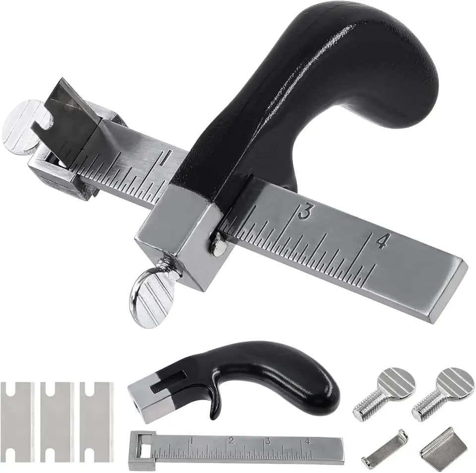 Swpeet 9Pcs Leather Cutting Tool with Instructions Kit, Including Leather Strap Cutter with 3 Blades, Belt Cutter, Leather Cutting Tools with Aluminium Handle for Bag Straps