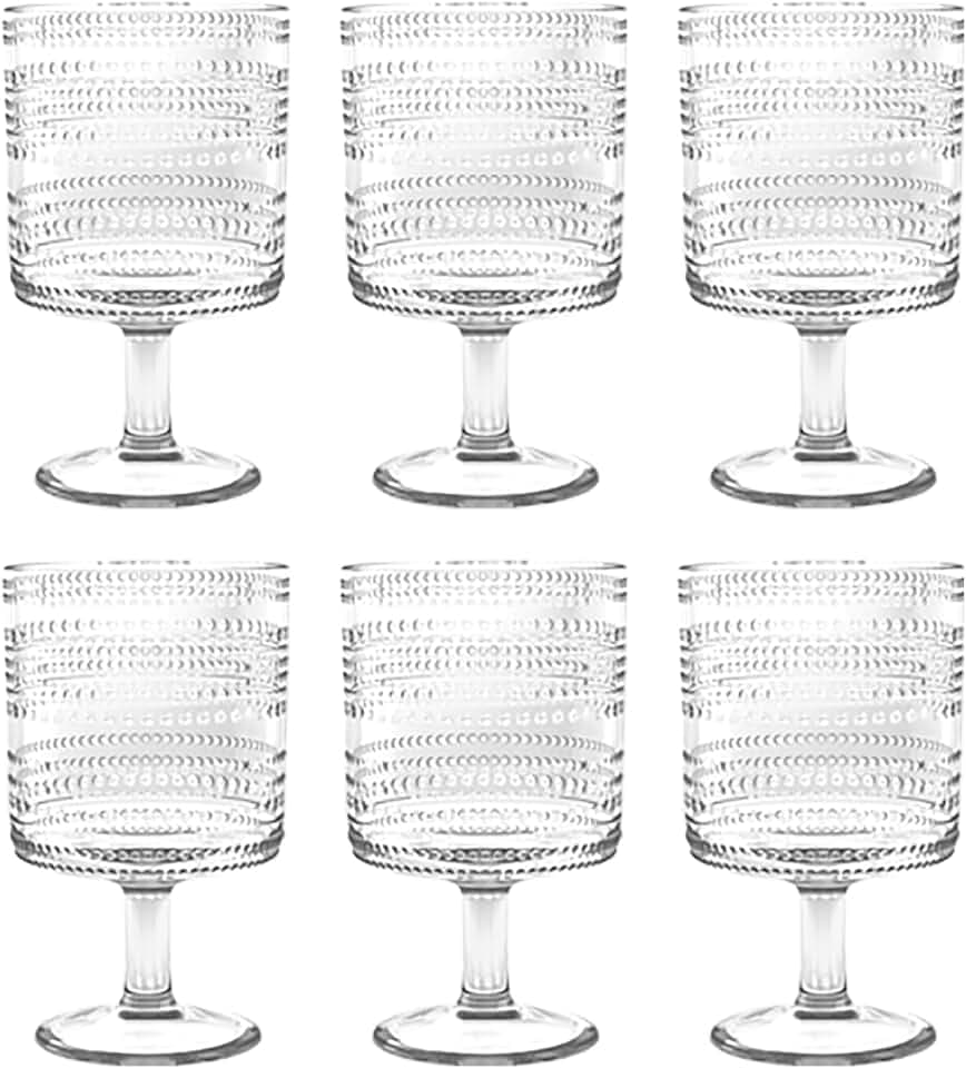 Beaded 14 oz Durable Acrylic Wine Glasses, Shatter-Resistant and Dishwasher-Safe Indoor/Outdoor Drinkware, Glass for Wine, Sangria, and Spritzers - Clear - Set of 6