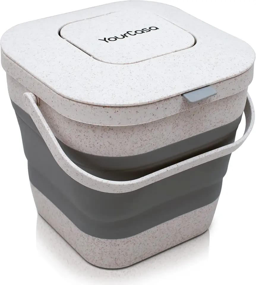 YourCasa® Faltbarer Biomülleimer 4L - kompakter Bio Mülleimer mit geruchsdichtem Aktivkohlefilter-Deckel - spülmaschinenfest & platzsparend - ideal für Küche, Camping & Wohnmobil (Grau)