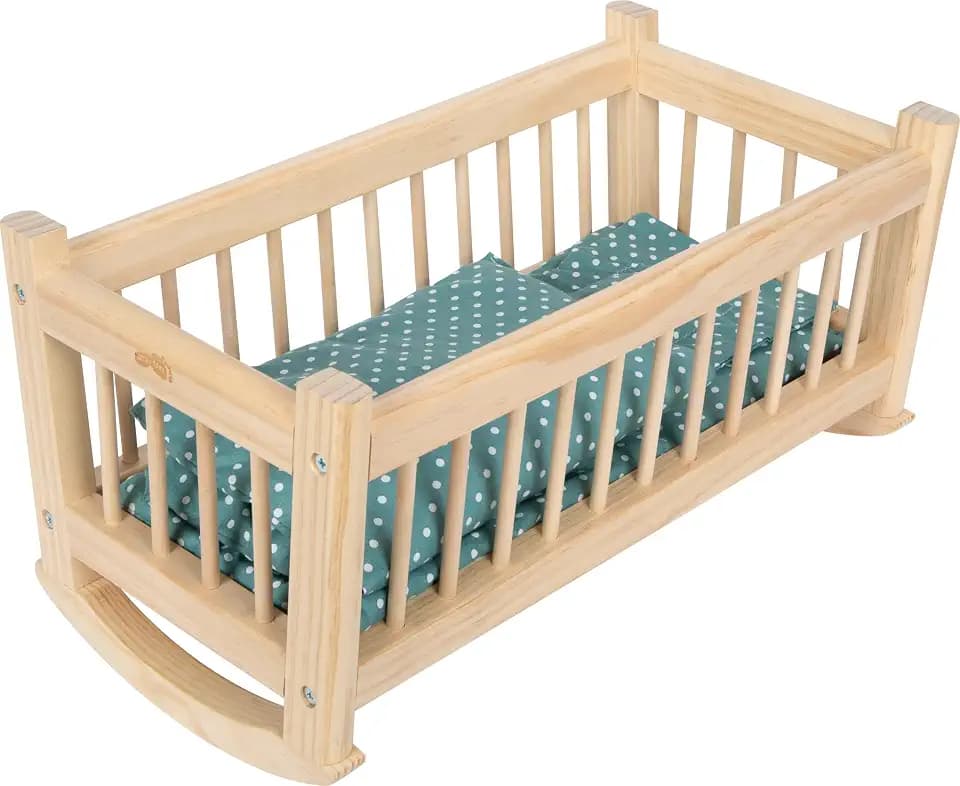 small Foot Puppenwiege Natur, hochwertiges Puppenbett aus Holz, mit extragroßer Bettwäsche, für Kinder ab 3 Jahren, 12821