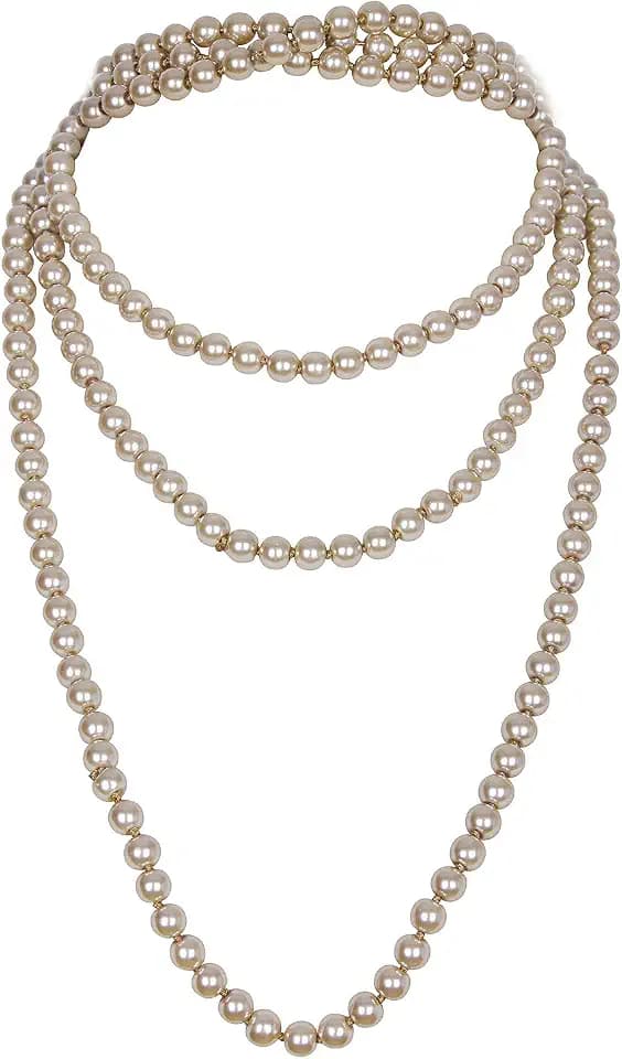 Vijiv 66" Faux Pearl Long Necklaces, Flapper Gatsby Accessories for Women