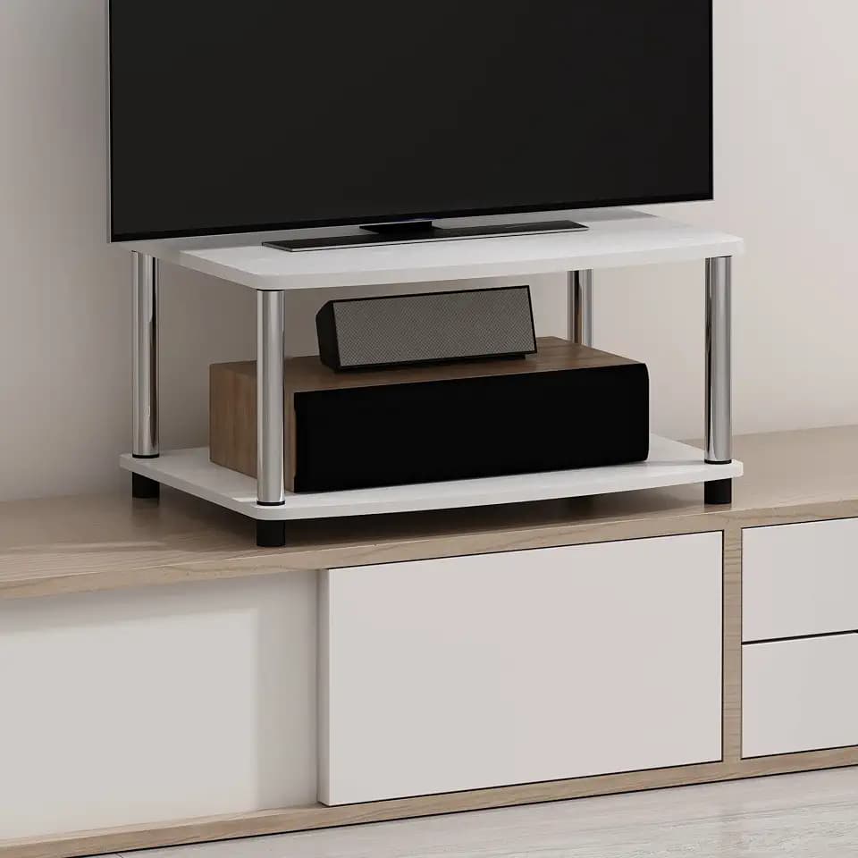 Furinno Turn-N-Tube 2-Tier Printer Table with Storage, Under Desk Printer Stand, Toolless Assembly, for CPU, Work Supplies, Home Office, White Oak