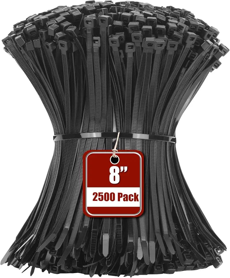 Armpow 8 Inch Black Zip Tie 2500 PCS, 40 Lbs - Small to Medium Zip Tie, Nylon PA66 UV Resistant Cable Tie Heavy Duty for Indoor and Outdoor Use - Ideal for bundling and securing objects