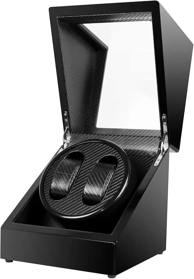 Automatik Uhrenbeweger für 2 Uhren Automatikuhren Watch Winder Mute für 2 Uhren Luxuriöser Automatische Uhrendreher Holz Aufbewahrung Uhrenvitrine mit Batteriebetrieb oder Netztei Schwarz