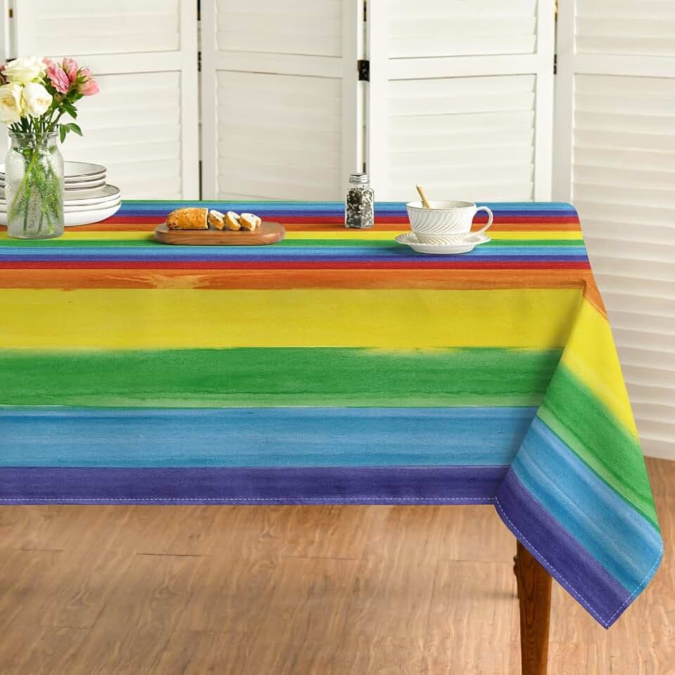 Horaldaily LGBT Rectangular Tablecloth 60×104 Inch, Gay Pride Flag