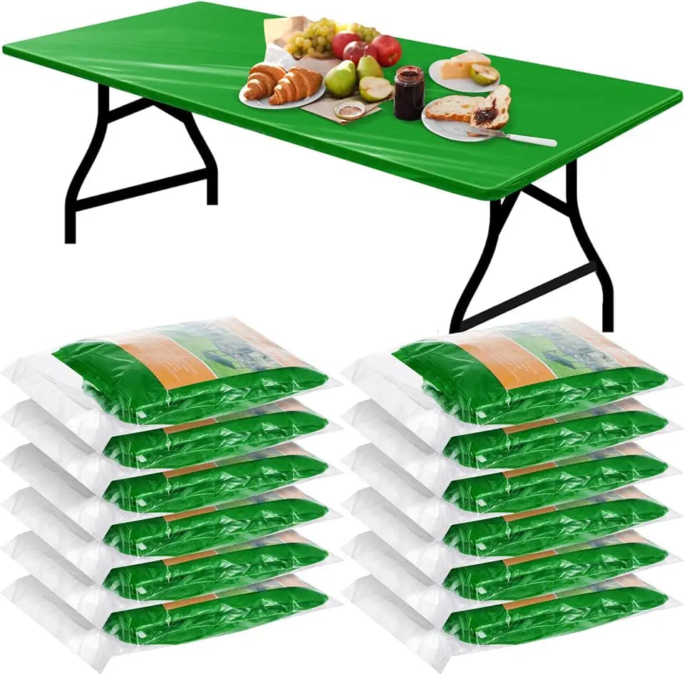 Boao 12 Plastic Elastic Fitted Tablecloths, 6 Ft, 72 x 30 Inch, Green