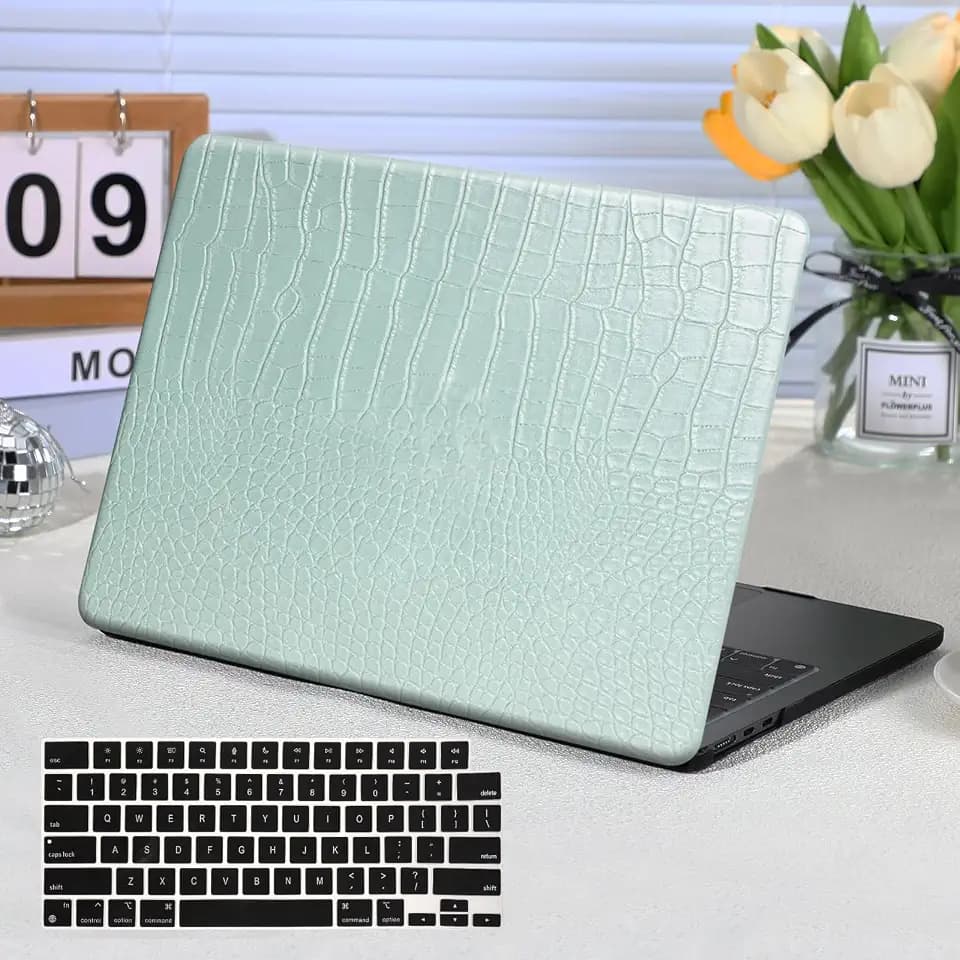 Funut for Crocodile MacBook Pro 13 inch Case 2025-2016 Release M2 M1 A2338 A2289 A2251 A2159 A1989 A1706 with Touch Bar, Leather Laptop Hard Shell Case & Keyboard Cover,Crocodile Green