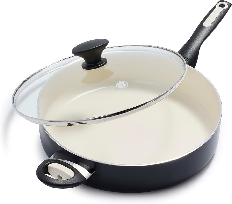GreenPan Rio Healthy Antihaft-Keramikpfanne 30 cm/4,8 Liter mit Deckel, PFAS-frei, Griff zum Kühlen, im Ofen bis 160 °C,spülmaschinenfest, schwarz und cremefarben,nicht für Induktion geeignet