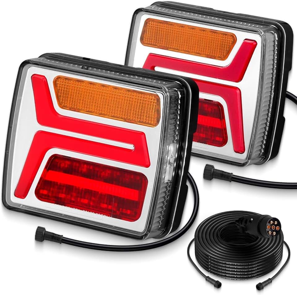 EYPINS Rückleuchten Set, 12V LED Anhänger Rücklichter mit 10m Kabel, 7-polig Anhängerbeleuchtung Bremslicht Blinker Standlicht Kennzeichenbeleuchtung für PKW LKW Caravan Boot Vans | Wasserdicht IP67