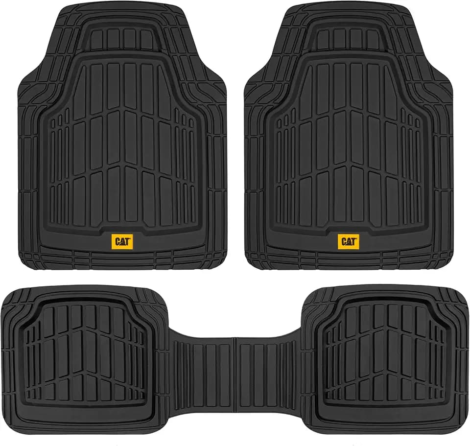 Cat® ToughRide™ Heavy-Duty 3 Piece Rubber All Season Floor Mats for Car Truck Van SUV, Black - Premium Trim to Fit Cars Floor Mat, All Weather Deep Dish Automotive Floor Mats, Total Dirt Protection