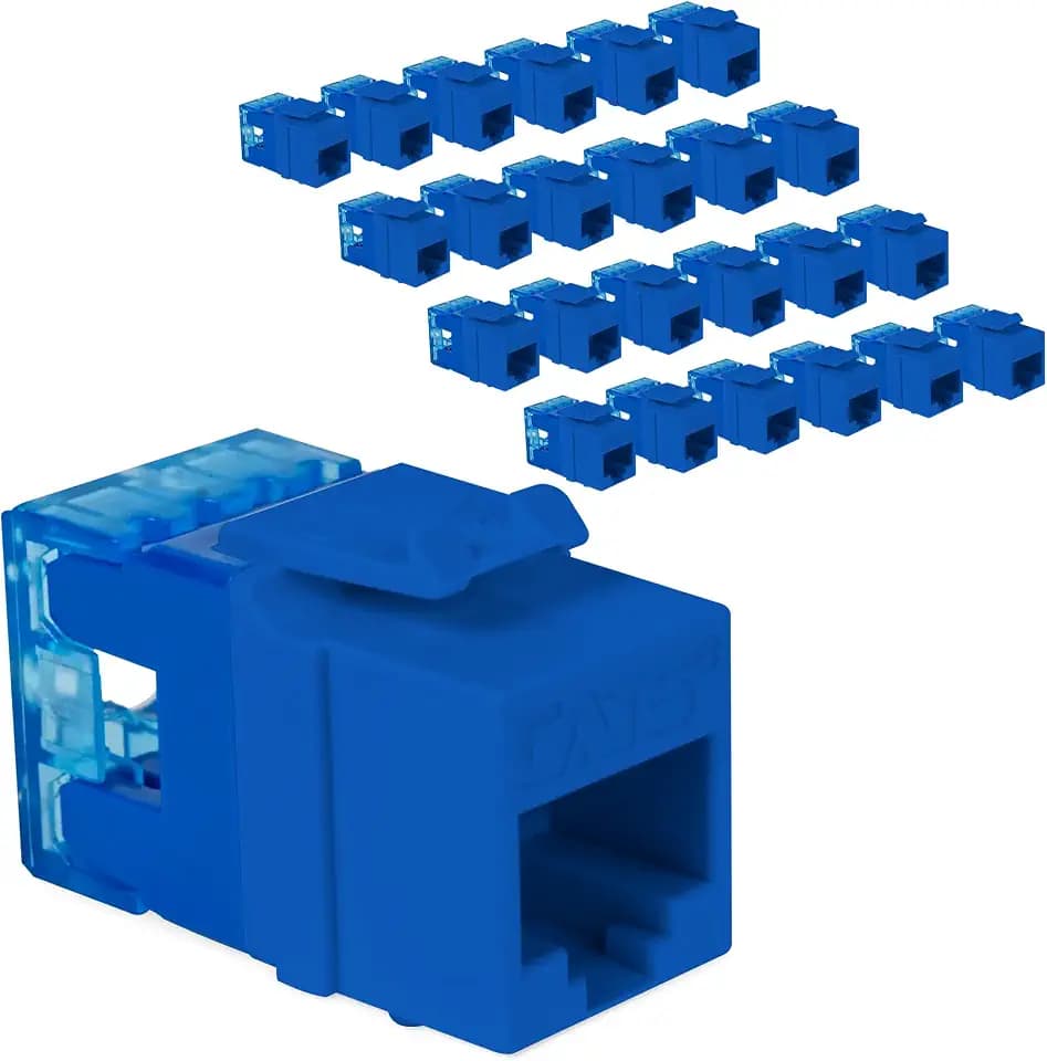ICC CAT5e RJ45 Keystone Jack, Slim Profile 180° Punch Down, Blue, 25-Pack