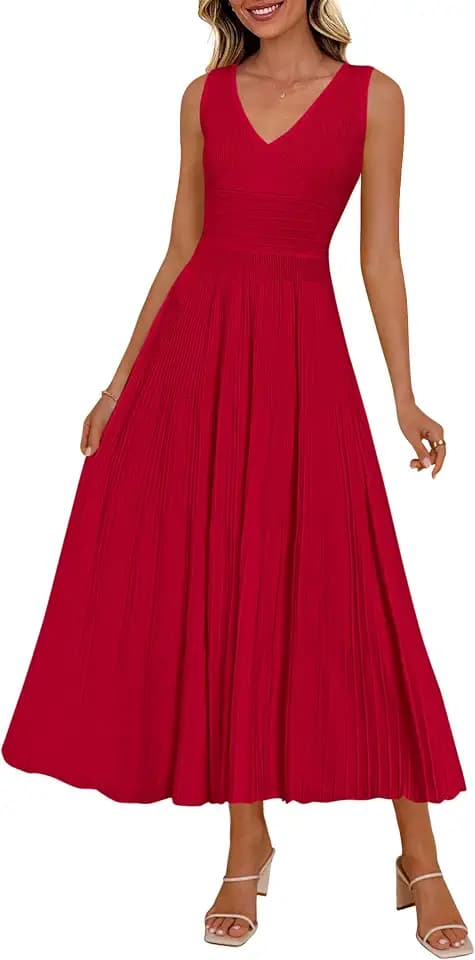 PRETTYGARDEN Women's Summer V Neck Pleated Midi Dress