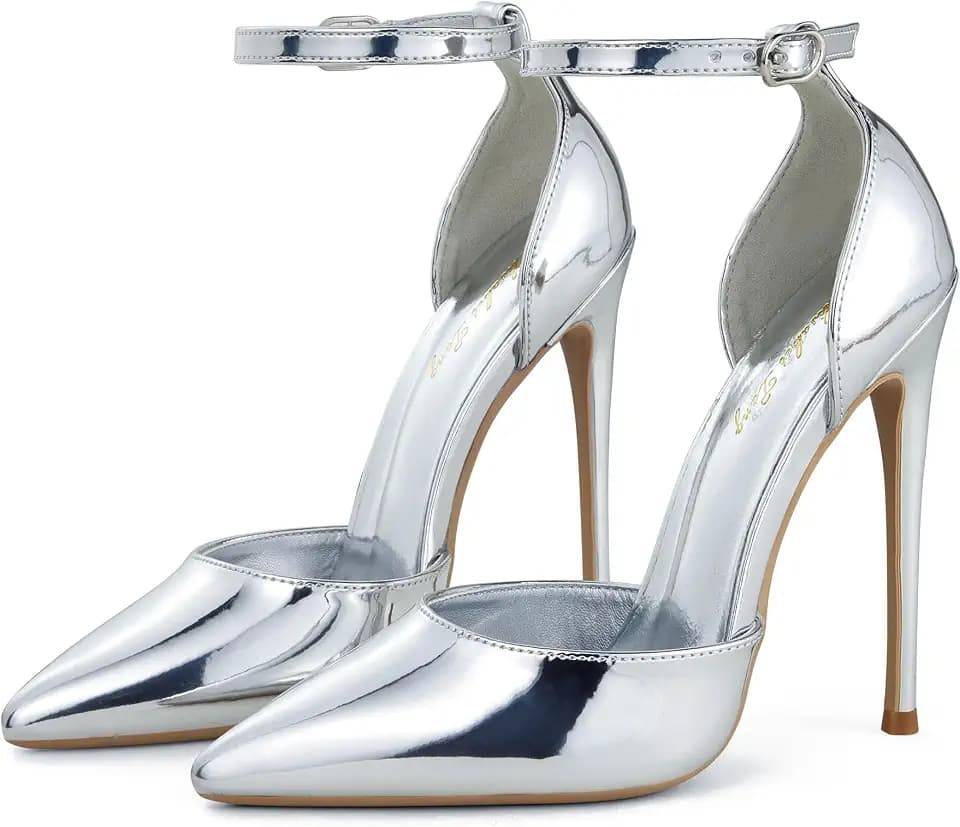 Elisabet Tang High Heels, Women Pumps D'Orsay Ankle Strap Pointed Toe Stiletto Heels Party Wedding Shoes