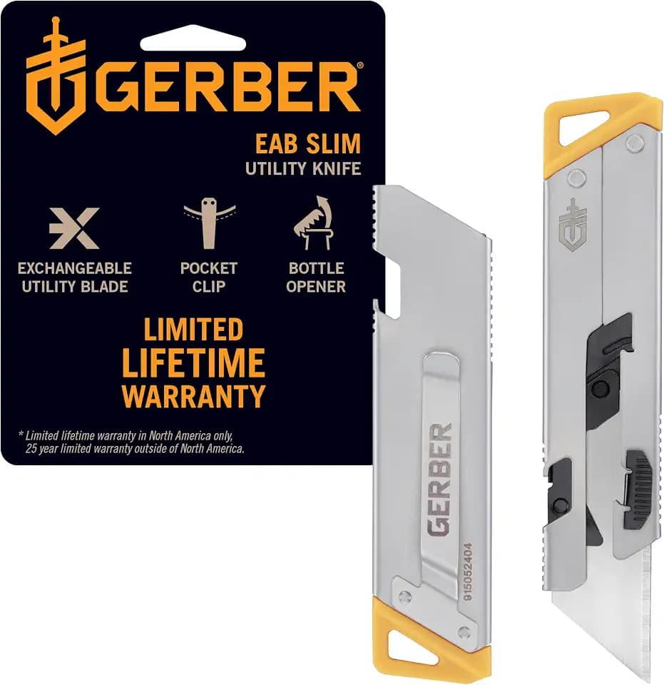 Gerber EAB Utility Knife, EDC Pocket Knife, Replaceable Blade, Slim Silver