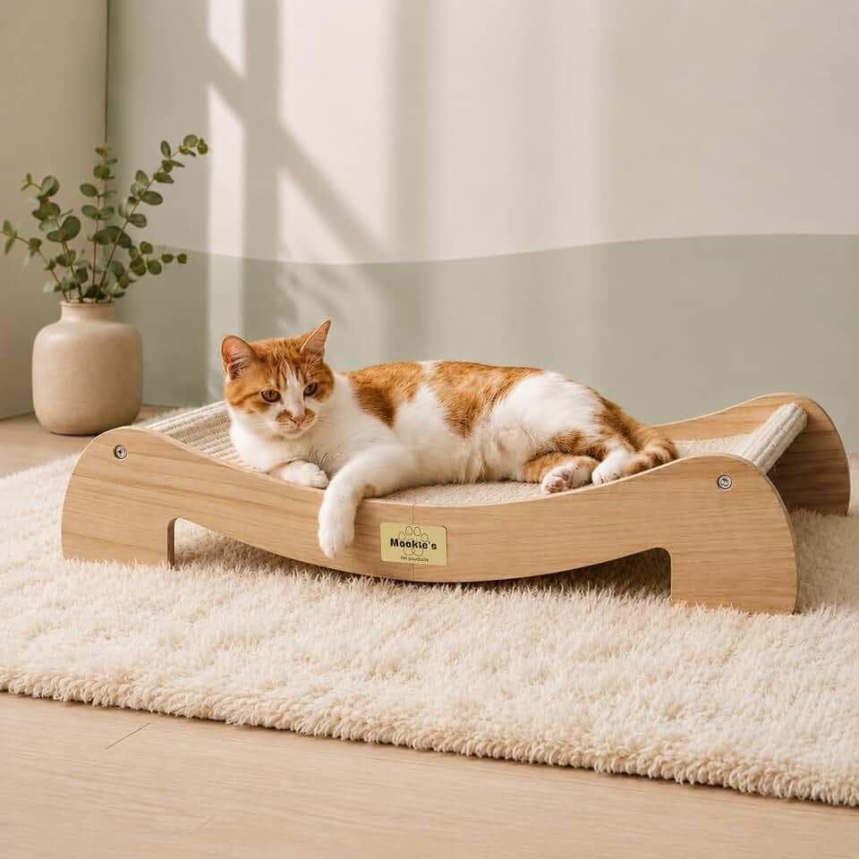 Katzen-Kratzbett 67 x 42 cm, Massivholz, Natursisal, stabile Katzenliege