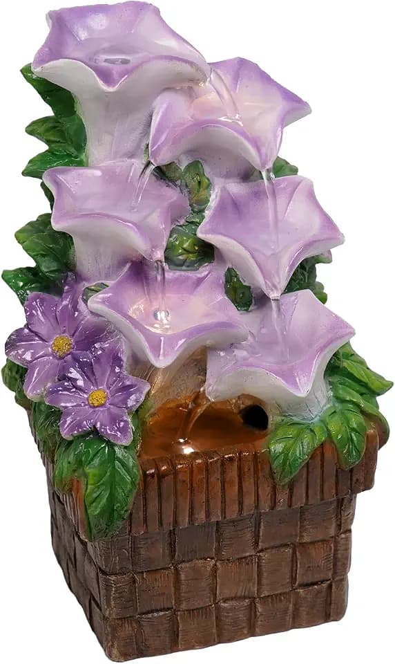 Tabletop Water Fountain Indoor Tabletop Fountain Purple Morning Glory Themed Lavender Desk Fountain with Light Heavenly Blue Zen Indoor Calming Fountain and Waterfall for Office Relaxation(P)