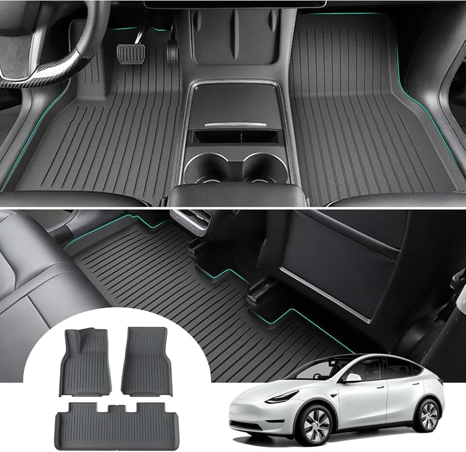 GAFAT Tesla Model Y 2024-2023 2021 Fußmatten, Tesla OEM-Original Model Y Fussmatten TPE All-Weather Gummimatten, 3D-Scannen Hoher Rand 5-7 cm, mit Rutschfesten Nägeln, Tesla Model Y Zubehör
