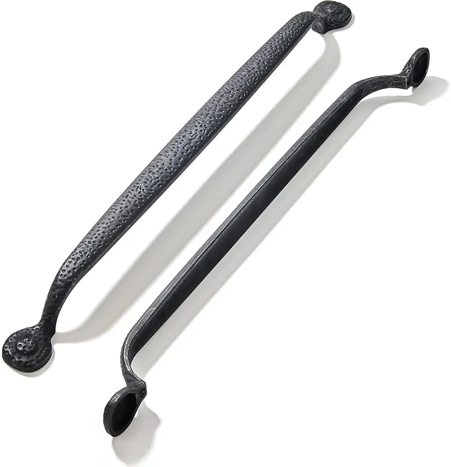 2 Pack 12 Inch (305mm) Rustic Black Iron Cabinet Pulls, Antique Black Hammered Kitchen Cabinet Hardware Vintage Pulls for Drawers