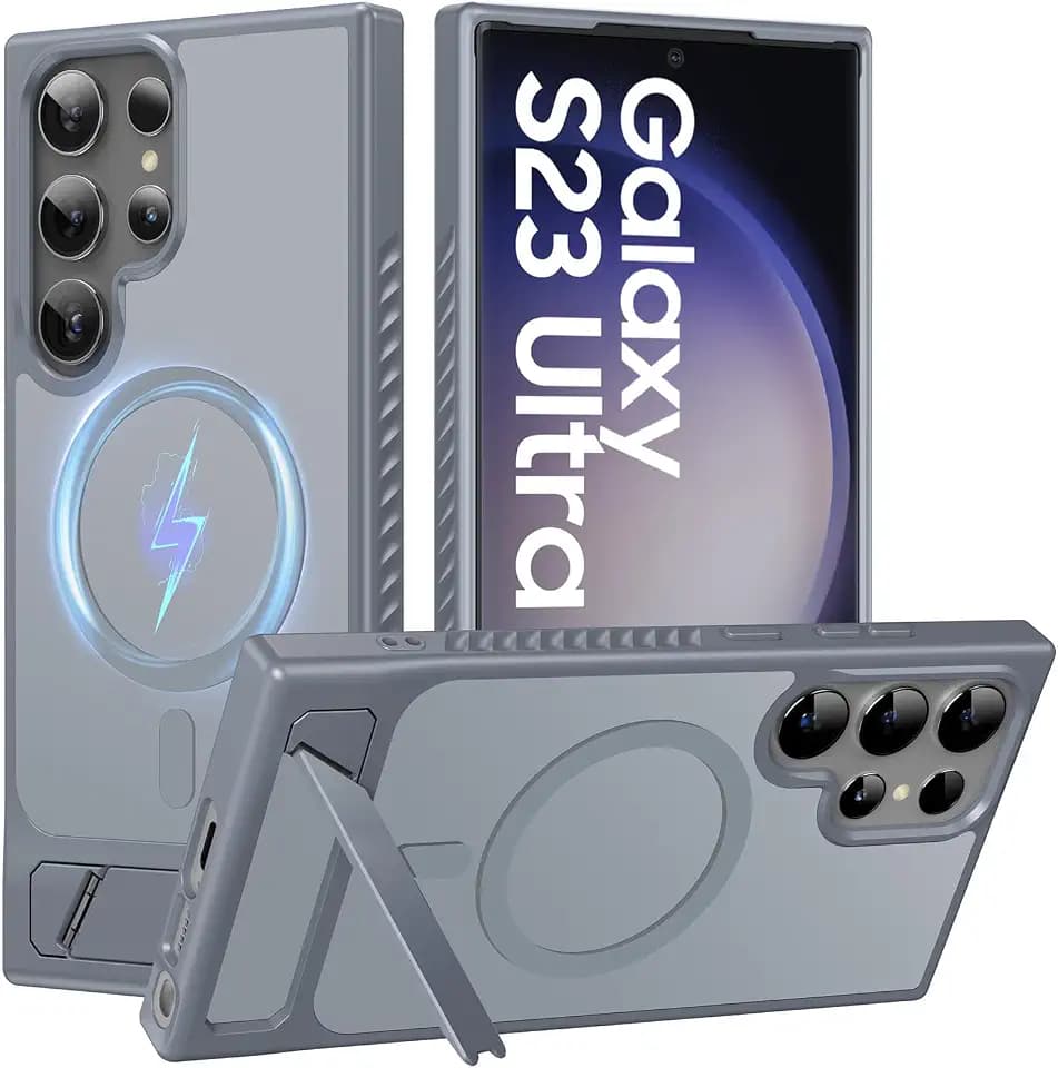 for Samsung Galaxy S23 Ultra Case Magnetic, Built-in Invisible Stand, Gray