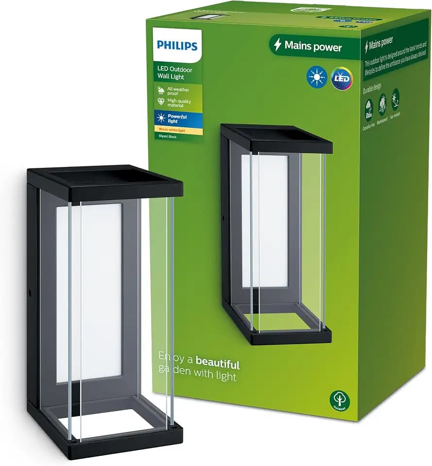Philips Outdoor Ulyzo Wandleuchte 12W, 2700 Kelvin warmweißes Licht, IP44 wetterfest, schwarz