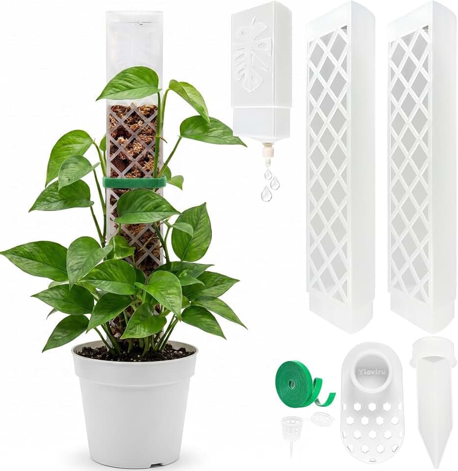 2 Pcs 9 Inch D Shaped Moss Pole with Watering Dripper, Plastic Moss Poles for Climbing Plants, Sturdy Monstera Plant Support, Self Watering Moss Pole Kit for Plants Indoor (1Pack 2Pcs-Translucent)