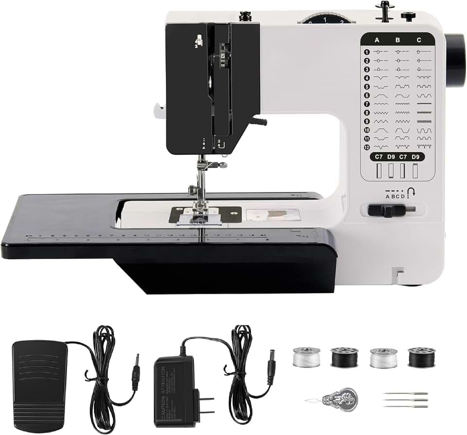 Mini Nähmaschine piqueuse Hochleistungs mit 38 integrierten Stichen, Nähmaschine mit ausziehbarem Arbeitstisch, Dual-Speed, Rückwärtsnähen, Mechanische Nähmaschine für Fortgeschrittene 34*22*28 cm