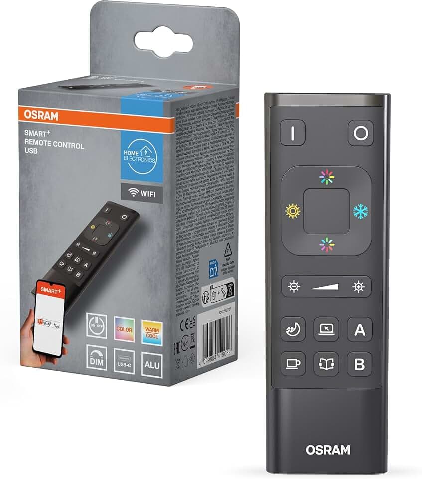 OSRAM SMART+ WIFI Fernbedienung, aufladbar mit USB-C in Schwarz, IP20-Schutz, zur intelligenten Steuerung Automatisierung von Smart-Home-Systemen