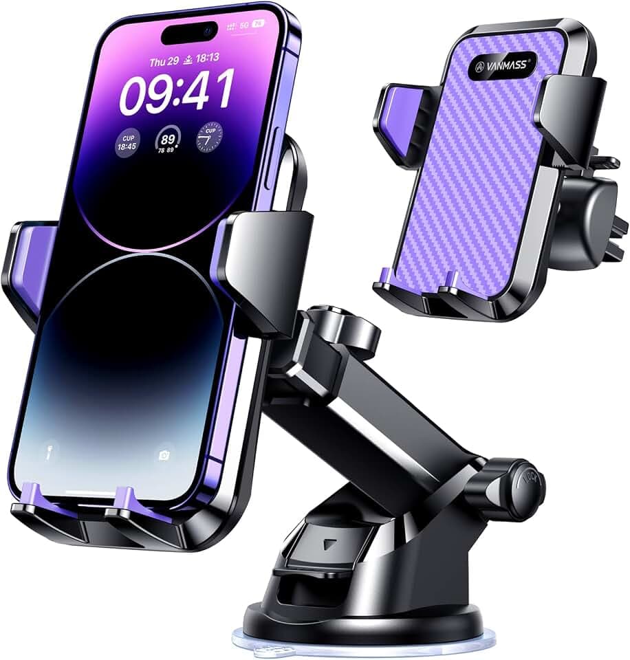 VANMASS Handyhalterung Auto Lüftung violett Handy Halterung Auto 4 in 1 Handyhalter Auto Saugnapf 100% Kratzschutz Smartphone Halterung Auto Innentürgriffe für iPhone 17 Samsung Huawei Mate 60 pro