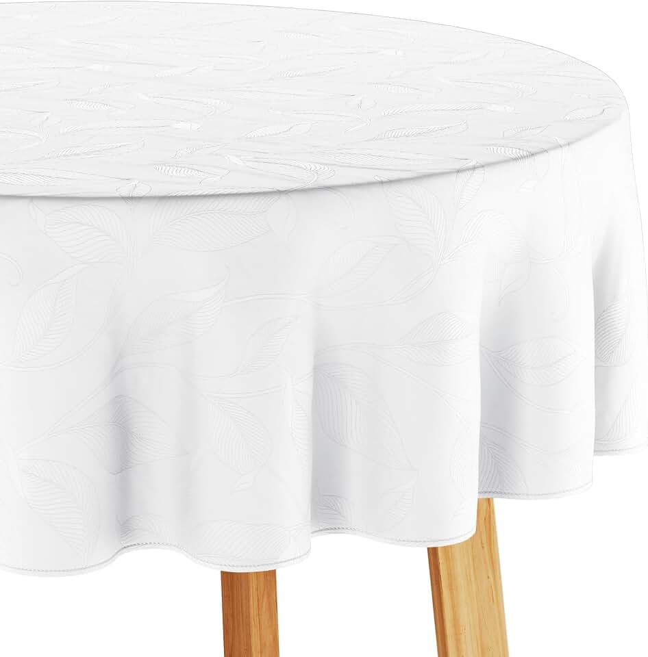 Tischdecke 140x240 cm oval Weiß Abwaschbar Für Indoor Outdoor Pflanzenmuster Amalu