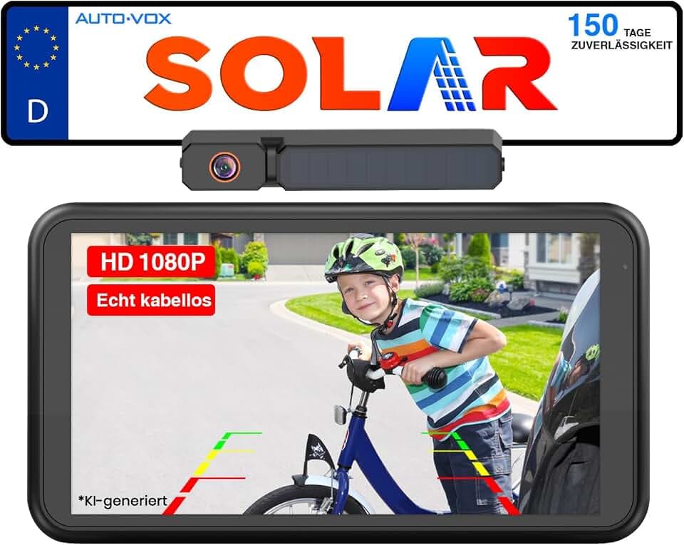 AUTO-VOX Solar Rückfahrkamera Kabellos mit 5 Zoll 1080P Monitor