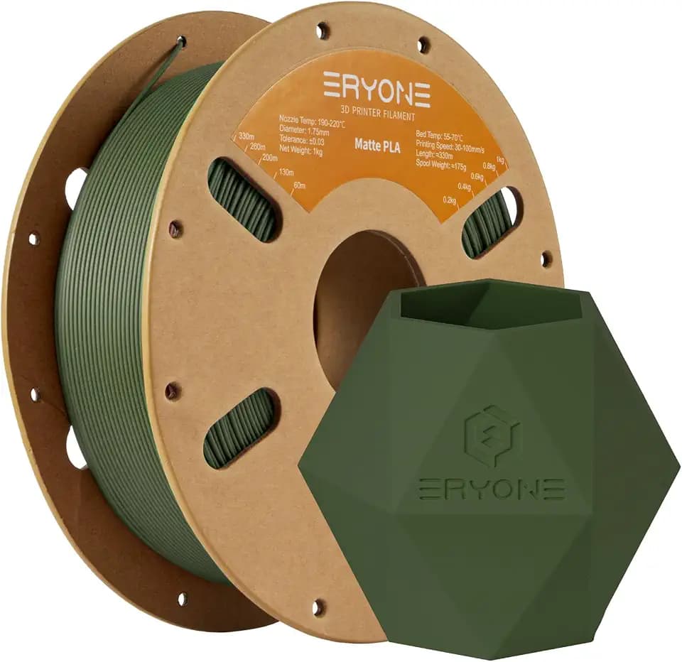 ERYONE Matte PLA 3D Drucker Filament 1.75mm, Maßgenauigkeit +/- 0.03 mm, 1 kg 1 Spule, Matte Oliv grün
